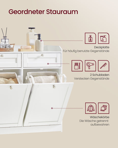 Rootz Bathroom Cabinet with Laundry Baskets - Organizer Cabinet - Storage Drawer System - MDF - Polyester Fabric - 40cm x 78.9cm x 80.2cm
