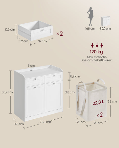 Rootz Bathroom Cabinet - Storage Unit - Laundry Organizer - Ample Storage - 40 x 78.9 x 80.2 cm - White