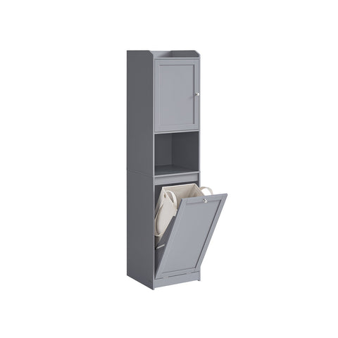Rootz Bathroom Cabinet with Laundry Basket - Dove Gray - MDF Polyester Fabric - Handles - 40cm x 40cm x 170cm - 24kg - 20kg Capacity