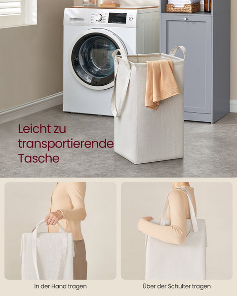 Rootz Bathroom Cabinet with Laundry Basket - Dove Gray - MDF Polyester Fabric - Handles - 40cm x 40cm x 170cm - 24kg - 20kg Capacity