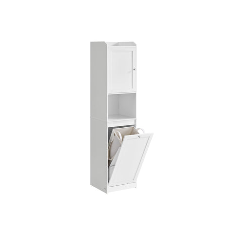 Rootz Bathroom Cabinet with Laundry Basket - MDF Storage - Polyester Fabric - Cloud White - 40cm x 40cm x 170cm - Static Load 20kg