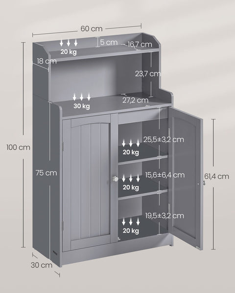 Rootz Dove Gray Bathroom Cabinet - Storage Unit - Cupboard - MDF Material - 30cm x 60cm x 100cm - Lightweight - Easy Assembly