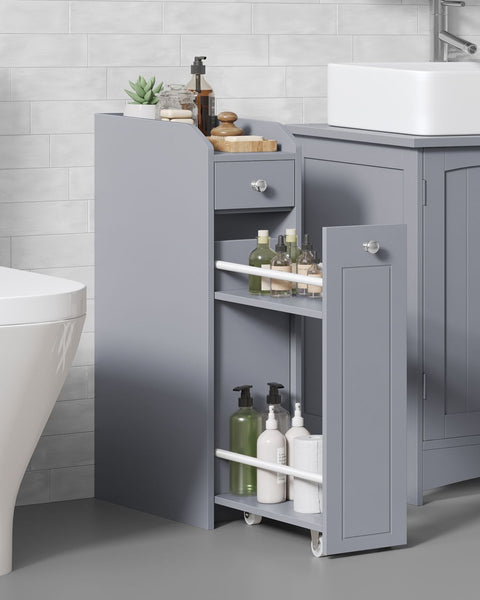 Rootz Dove Gray Narrow Bathroom Cabinet - Storage Cabinet - Organizer - MDF Material - Lightweight - Space-saving - Easy Assembly - 40cm x 18cm x 70cm
