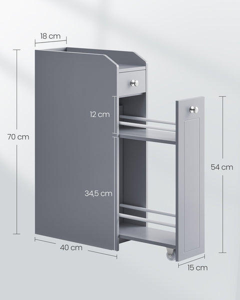 Rootz Dove Gray Narrow Bathroom Cabinet - Storage Cabinet - Organizer - MDF Material - Lightweight - Space-saving - Easy Assembly - 40cm x 18cm x 70cm