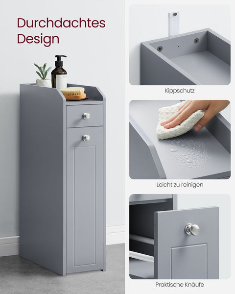 Rootz Narrow Bathroom Cabinet - Storage Unit - Bathroom Organizer - Space Saving - 40cm x 18cm x 70cm
