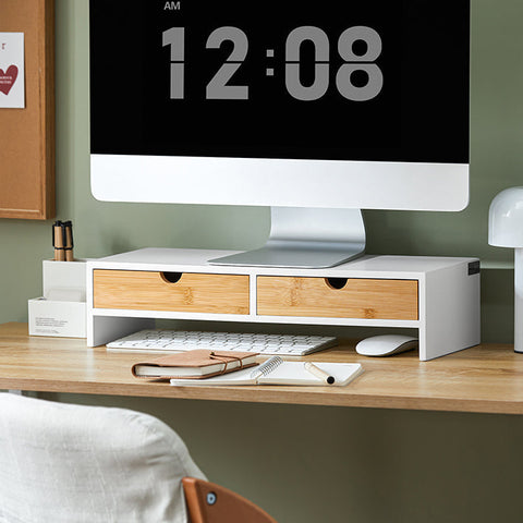 Rootz Monitor Stand Riser - Computer Stand - Desk Organizer - MDF Material - 47cm x 11cm x 18cm - Perfect Height - Space-saving