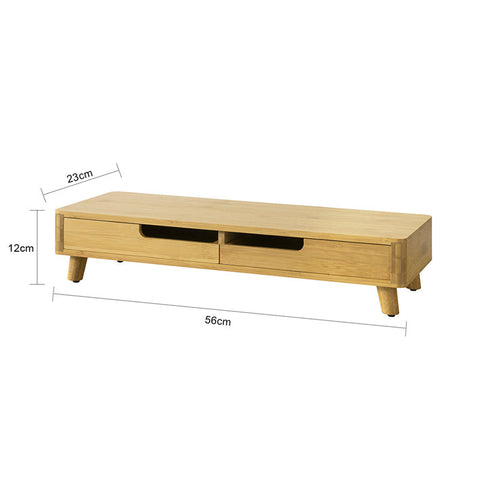 Rootz Bamboo Monitor Riser Stand with 2 Drawers - Desk Organizer - Keyboard Storage - Non-Slip Feet - Ergonomic Design - 56cm x 12cm x 23cm