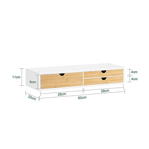 Rootz Monitor Stand Riser - Screen Elevation - Desk Organizer - Space-saving - 3 Drawers - MDF & Bamboo - 60x11x22cm