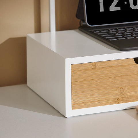 Rootz Monitor Stand Riser - Screen Elevation - Desk Organizer - Space-saving - 3 Drawers - MDF & Bamboo - 60x11x22cm
