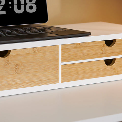 Rootz Monitor Stand Riser - Screen Elevation - Desk Organizer - Space-saving - 3 Drawers - MDF & Bamboo - 60x11x22cm