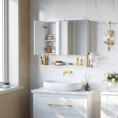 Rootz Mirror Cabinet - Spiegelschrank - Reflective Storage - Illuminated - 70cm x 14.5cm x 70cm - Elegant White Gold Finish