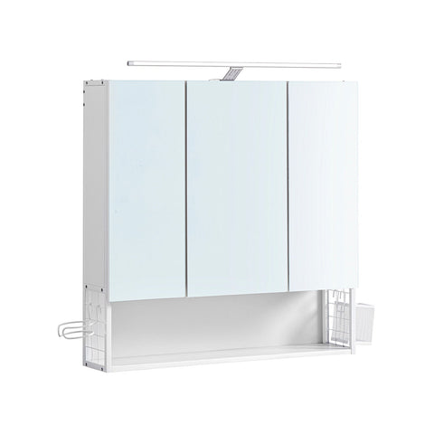 Rootz White Bathroom Cabinet - Storage Organizer - Chipboard Steel Glass - Adjustable Shelves - Hair Dryer Holder - 14.5cm x 70cm x 70cm
