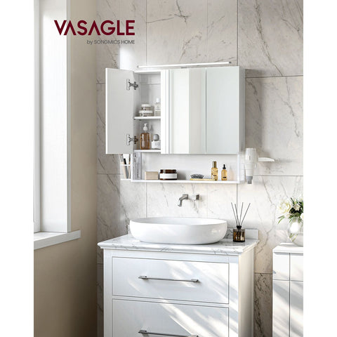 Rootz White Bathroom Cabinet - Storage Organizer - Chipboard Steel Glass - Adjustable Shelves - Hair Dryer Holder - 14.5cm x 70cm x 70cm