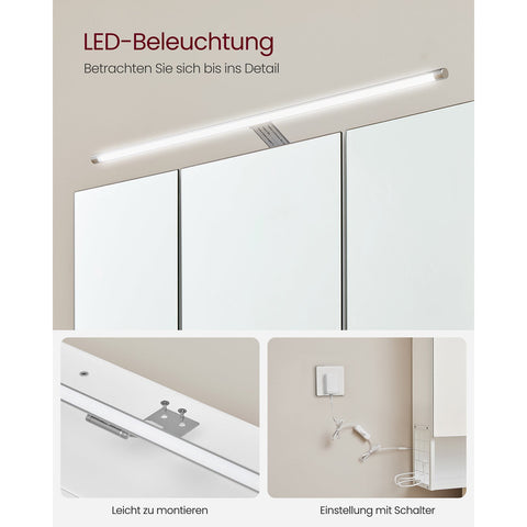 Rootz White Bathroom Cabinet - Storage Organizer - Chipboard Steel Glass - Adjustable Shelves - Hair Dryer Holder - 14.5cm x 70cm x 70cm