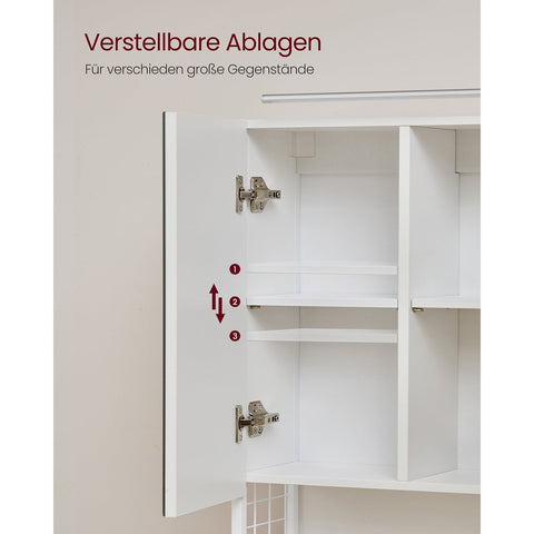 Rootz White Bathroom Cabinet - Storage Organizer - Chipboard Steel Glass - Adjustable Shelves - Hair Dryer Holder - 14.5cm x 70cm x 70cm
