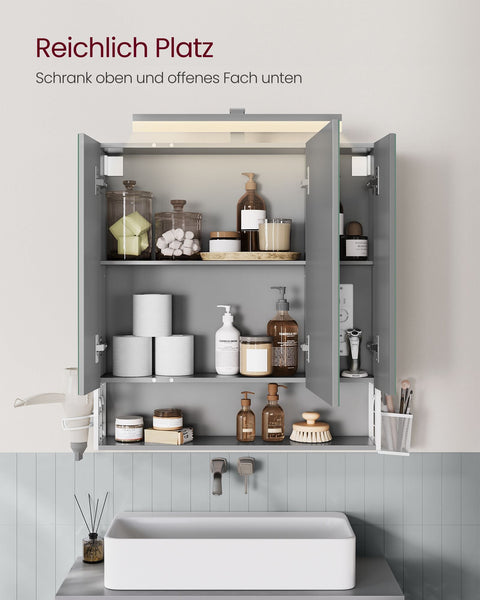 Rootz Bathroom Cabinet - Storage Unit - Organizer - Chipboard MDF Metal Glass Mirror - 16.5cm x 70cm x 75cm - Cloud White Dove Gray - 20kg Capacity