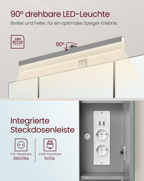 Rootz Bathroom Cabinet - Storage Unit - Organizer - Chipboard MDF Metal Glass Mirror - 16.5cm x 70cm x 75cm - Cloud White Dove Gray - 20kg Capacity