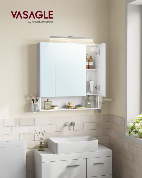 Rootz Bathroom Cabinet - Storage Unit - Organizer - Chipboard - MDF - Metal - Glass Mirror - 16.5cm x 70cm x 75cm - Cloud White - 20kg Capacity