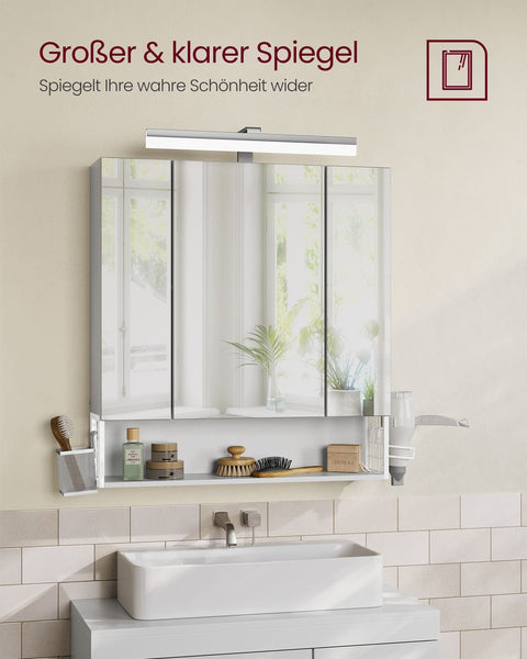 Rootz Bathroom Cabinet - Storage Unit - Organizer - Chipboard - MDF - Metal - Glass Mirror - 16.5cm x 70cm x 75cm - Cloud White - 20kg Capacity