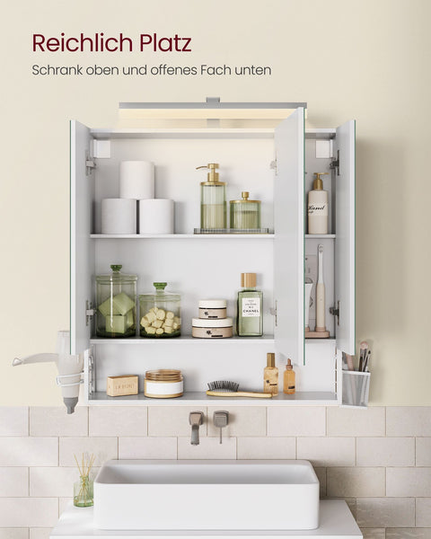 Rootz Bathroom Cabinet - Storage Unit - Organizer - Chipboard - MDF - Metal - Glass Mirror - 16.5cm x 70cm x 75cm - Cloud White - 20kg Capacity