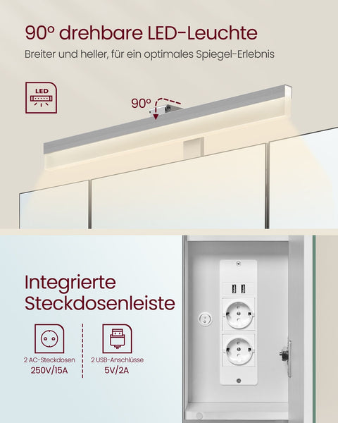 Rootz Bathroom Cabinet - Vanity Cupboard - White Storage - Built-in Sockets - 16.5cm x 70cm x 75cm