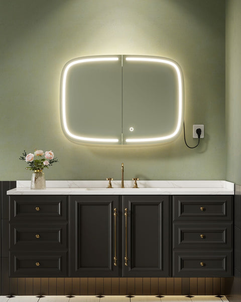Rootz Spiegelschrank mit Beleuchtung - Mirror Cabinet - Ink Black - Space-Saving Storage - 13.5 x 80 x 59.6cm
