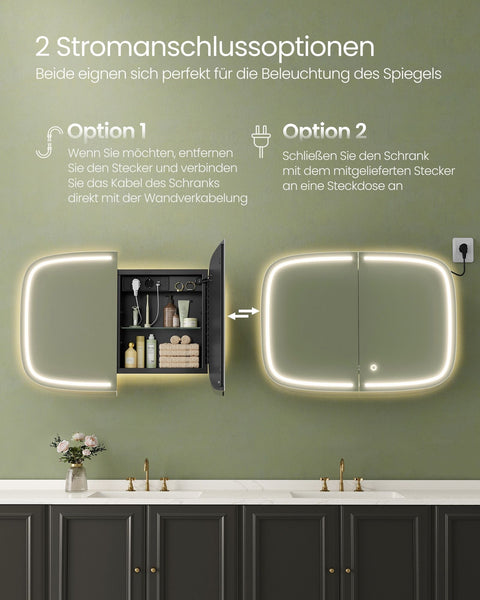 Rootz Spiegelschrank mit Beleuchtung - Mirror Cabinet - Ink Black - Space-Saving Storage - 13.5 x 80 x 59.6cm