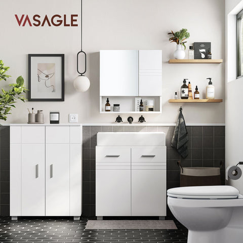 Rootz White Bathroom Cabinet - Storage Unit - Organizer - MDF Chipboard - 60cm x 30cm x 82cm - 18kg - 60kg Capacity