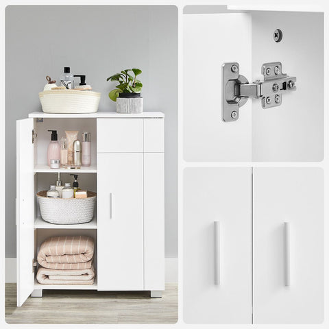 Rootz White Bathroom Cabinet - Storage Unit - Organizer - MDF Chipboard - 60cm x 30cm x 82cm - 18kg - 60kg Capacity