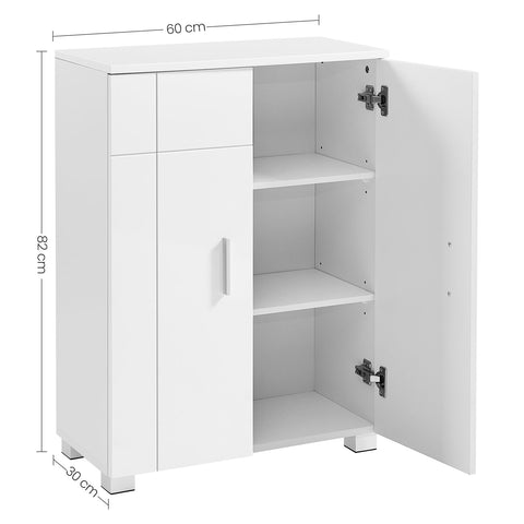 Rootz White Bathroom Cabinet - Storage Unit - Organizer - MDF Chipboard - 60cm x 30cm x 82cm - 18kg - 60kg Capacity