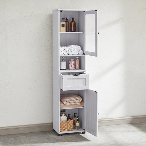 Rootz Bathroom Cabinet - White Wood Grain Storage Unit - Chipboard Glass - 4.5kg Drawer Capacity - 9kg Shelf Capacity - 40cm x 30cm x 165cm