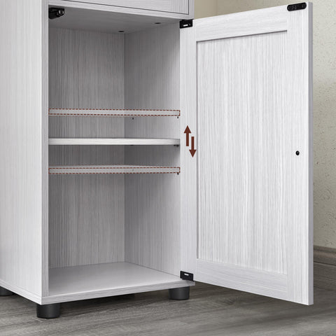Rootz Bathroom Cabinet - White Wood Grain Storage Unit - Chipboard Glass - 4.5kg Drawer Capacity - 9kg Shelf Capacity - 40cm x 30cm x 165cm