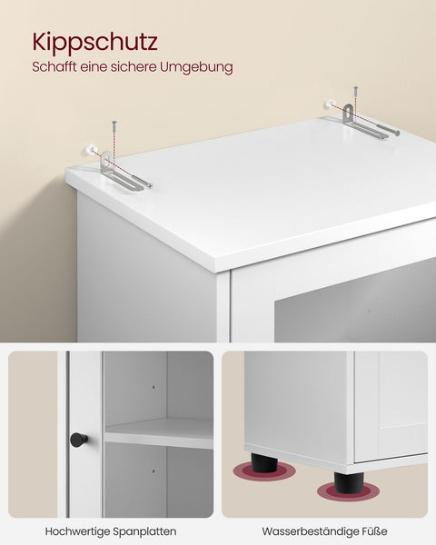 Rootz Bathroom Cabinet - Storage Cupboard - Space Saver - Maximizes Space - 30 x 40 x 165 cm - Chipboard & Glass -  White