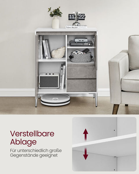 Rootz Storage Cabinet - Organizer - Container -White- Grey - Space-Saving - 40cm x 70cm x 85cm