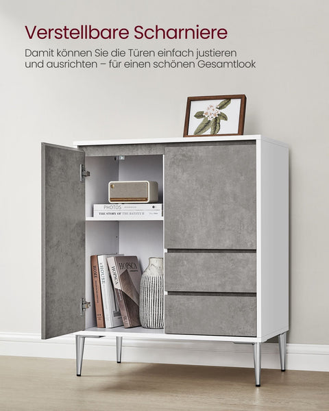 Rootz Storage Cabinet - Organizer - Container -White- Grey - Space-Saving - 40cm x 70cm x 85cm