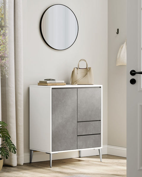 Rootz Storage Cabinet - Organizer - Container -White- Grey - Space-Saving - 40cm x 70cm x 85cm