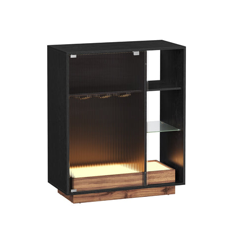 Rootz Wine Cabinet - Liquor Cabinet - Bar Cabinet - Particle Board - Ribbed Glass - Ultra-Clear Glass - 42cm x 88cm x 105cm