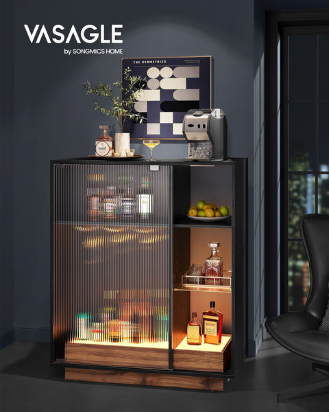 Rootz Wine Cabinet - Liquor Cabinet - Bar Cabinet - Particle Board - Ribbed Glass - Ultra-Clear Glass - 42cm x 88cm x 105cm