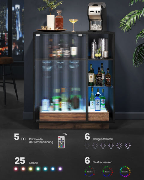 Rootz Wine Cabinet - Liquor Cabinet - Bar Cabinet - Particle Board - Ribbed Glass - Ultra-Clear Glass - 42cm x 88cm x 105cm
