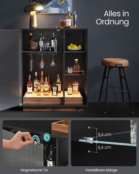 Rootz Wine Cabinet - Liquor Cabinet - Bar Cabinet - Particle Board - Ribbed Glass - Ultra-Clear Glass - 42cm x 88cm x 105cm