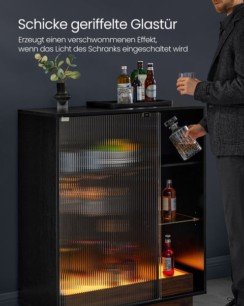 Rootz Wine Cabinet - Liquor Cabinet - Bar Cabinet - Particle Board - Ribbed Glass - Ultra-Clear Glass - 42cm x 88cm x 105cm
