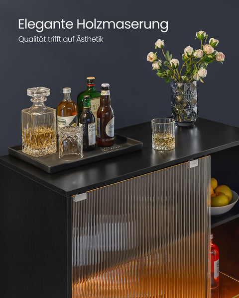 Rootz Wine Cabinet - Liquor Cabinet - Bar Cabinet - Particle Board - Ribbed Glass - Ultra-Clear Glass - 42cm x 88cm x 105cm
