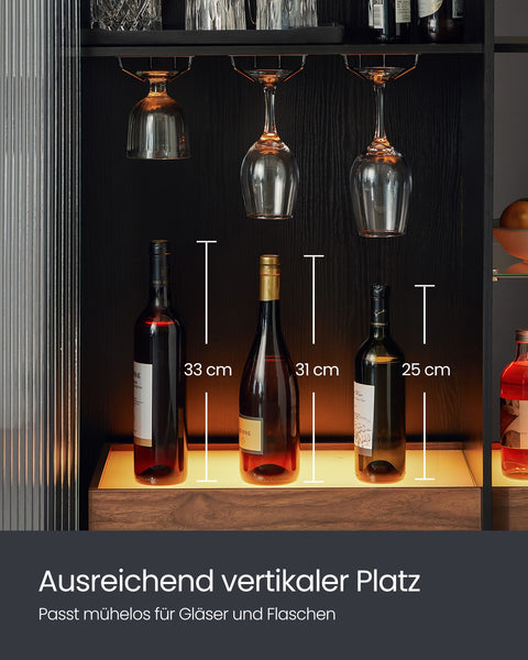 Rootz Wine Cabinet - Liquor Cabinet - Bar Cabinet - Particle Board - Ribbed Glass - Ultra-Clear Glass - 42cm x 88cm x 105cm
