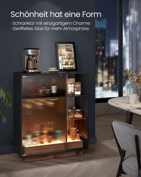 Rootz Wine Cabinet - Liquor Cabinet - Bar Cabinet - Particle Board - Ribbed Glass - Ultra-Clear Glass - 42cm x 88cm x 105cm