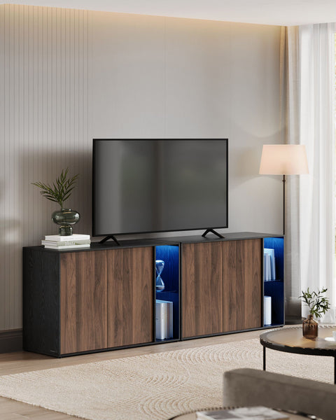 Rootz LED Sideboard - Illuminated Cabinet - Tool-Free Assembly - Enhances Ambiance - 39cm x 100cm x 71cm - Natural Walnut-Ebony Black