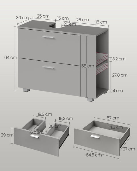 Rootz Sink Base Cabinet - Vanity Cabinet - Basin Cabinet - Open Storage - 30cm x 80cm x 64cm