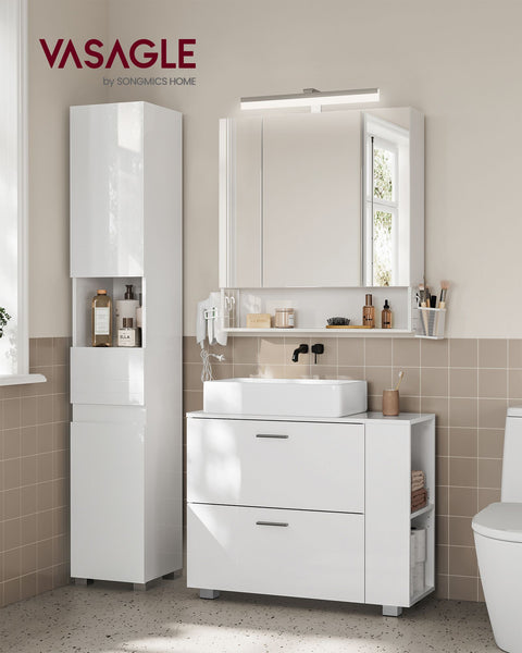 Rootz Cloud White MDF Sink Base Cabinet - Bathroom Vanity - Storage Unit - Spacious Interior - Easy Assembly - 30cm x 80cm x 64cm