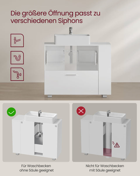 Rootz Vanity Unit - Sink Base Cabinet - Bathroom Storage - White MDF - Large Opening - 30cm x 80cm x 64cm