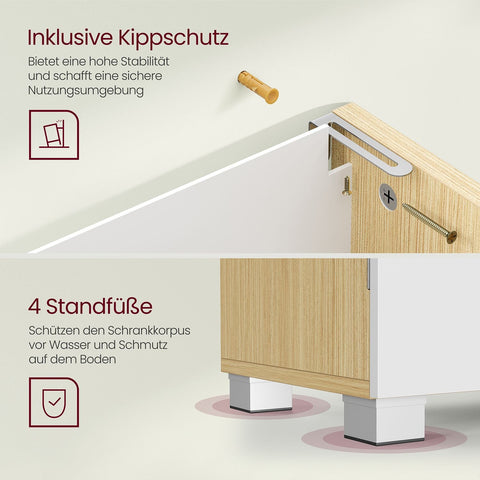 Rootz MDF Sink Base Cabinet - Bathroom Vanity - Storage Unit - Cloud White-Natural Beige - Medium Density Fiberboard - 30cm x 70cm x 64cm - 20cm x 15cm Opening for Siphon - 18.2kg Weight - 91kg Load Capacity