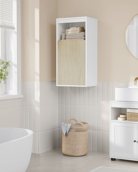 Rootz Hanging Bathroom Cabinet - Wall Cabinet - Storage Unit - Adjustable Shelf - Cloud White-Natural Beige - 30 x 40 x 80 cm